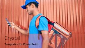  Presentation with courier delivery - Beautiful slide deck featuring african-delivery-man-wearing-courier backdrop and a red colored foreground