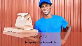  Presentation with courier delivery - Presentation theme with african-delivery-man-wearing-courier background and a coral colored foreground