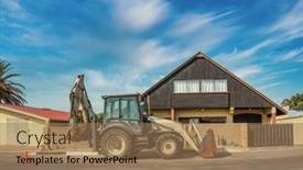  Presentation with excavator - Theme featuring african-developments-excavator-parked background and a coral colored foreground