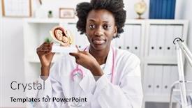  Presentation with doctor african - Presentation theme consisting of african-doctor-woman-holding-anatomical background and a lemonade colored foreground