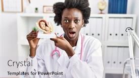  Presentation with doctor african - Presentation consisting of african-doctor-woman-holding-anatomical background and a lemonade colored foreground