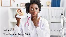  Presentation with uterus - Slide set consisting of african-doctor-woman-holding-anatomical background and a sky blue colored foreground