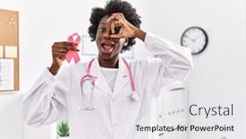  Presentation with doctor african - PPT theme having african-doctor-woman-holding-pink background and a  colored foreground