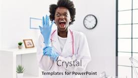  Presentation with latex gloves - Slide set consisting of african-doctor-woman-wearing-latex background and a sky blue colored foreground