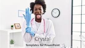  Presentation with doctor african - Presentation design enhanced with african-doctor-woman-wearing-latex background and a light gray colored foreground