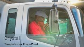  Presentation with truck driver - Slide set featuring african-driver-in-the-cabin background and a light blue colored foreground
