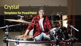  Presentation with tape recorder studio - Cool new presentation with african drums - young contemporary drummer sitting backdrop and a tawny brown colored foreground