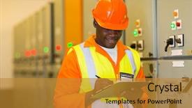  Presentation with electrical engineer - Beautiful slides featuring african electrical engineer in substation backdrop and a gold colored foreground
