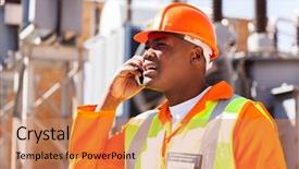  Presentation with electrical engineer - Presentation enhanced with african electrical engineer using cell background and a coral colored foreground