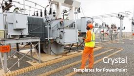  Presentation with electrical transformers - Audience pleasing PPT layouts consisting of african electrician working in electrical backdrop and a coral colored foreground