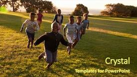  Presentation with school kids - Beautiful theme featuring african elementary school kids running backdrop and a tawny brown colored foreground