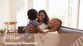  Presentation with parents - PPT layouts enhanced with african family - parents and son playing game background and a coral colored foreground