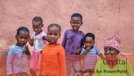  Presentation with village - Theme having african-family-in-the-village background and a red colored foreground