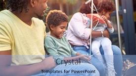  Presentation with family talking - Colorful theme enhanced with african-family-spending-time-together backdrop and a light blue colored foreground