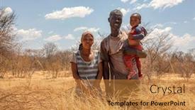  Presentation with village - Colorful slide set enhanced with african-family-with-a-child backdrop and a gold colored foreground