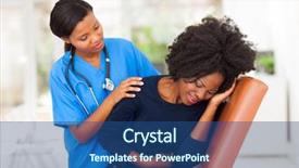  Presentation with medical worker - Presentation theme enhanced with african female medical worker comforting background and a ocean colored foreground