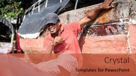 Presentation with fisherman - Theme consisting of african-fisherman-on-beach-repairing background and a red colored foreground