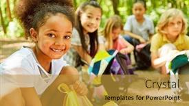  Presentation with rest - PPT theme having african girl and friends take a rest on the tour background and a gold colored foreground