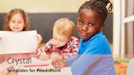  Presentation with african children - Beautiful presentation theme featuring african-girl-and-other-children backdrop and a coral colored foreground