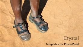  Presentation with shoes - PPT theme with african-girl-broken-school-shoes background and a yellow colored foreground