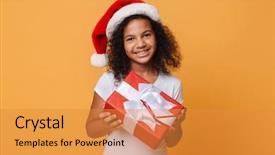  Presentation with african american girl power business - Slides enhanced with african girl dressed in christmas background and a gold colored foreground