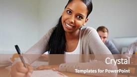  Presentation with taking notes - Amazing PPT layouts having african girl in school taking backdrop and a coral colored foreground