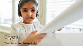  Presentation with learning - Amazing presentation design having african-girl-with-headset-during backdrop and a coral colored foreground