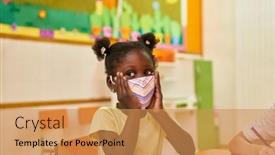  Presentation with covid coronavirus - PPT theme consisting of african-girl-with-protective-mask background and a gold colored foreground