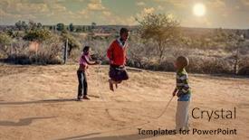  Presentation with group - Colorful presentation enhanced with african-girls-and-boy-group backdrop and a coral colored foreground