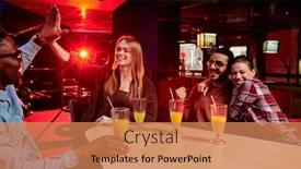  Presentation with giving - Slide deck enhanced with african-guy-and-caucasian-girl background and a coral colored foreground