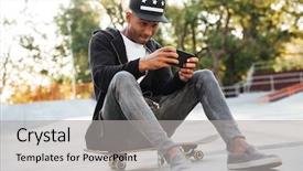  Presentation with zone - Beautiful presentation design featuring african guy playing on mobile backdrop and a light gray colored foreground