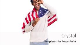  Presentation with united states flag - Presentation theme consisting of african-handsome-man-holding-united background and a white colored foreground