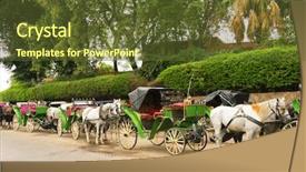  Presentation with tourists - Slide set with marrakech - jemaa el-fnaa square - horse background and a  colored foreground