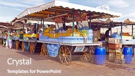 Presentation with market food - Presentation design consisting of market stall with fruits background and a coral colored foreground