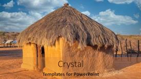  Presentation with roof - PPT theme with african-house-with-thatched-roof background and a gold colored foreground