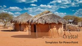  Presentation with village - Cool new PPT theme with african-huts-in-a-village backdrop and a coral colored foreground