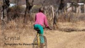  Presentation with dirt - Colorful presentation theme enhanced with african-kid-riding-a-bicycle backdrop and a coral colored foreground