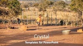  Presentation with kids soccer - Slide set having african-kids-playing-soccer background and a coral colored foreground