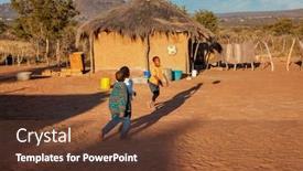  Presentation with kids soccer - Audience pleasing presentation design consisting of african-kids-playing-soccer backdrop and a tawny brown colored foreground