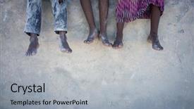  Presentation with kid feet - Amazing PPT theme having african kids sitting on wall backdrop and a light gray colored foreground