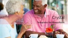  Presentation with snack - Presentation featuring senior couple enjoying snack background and a coral colored foreground