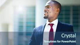  Presentation with black hvac - PPT theme featuring african man - confident black businessman outdoor background and a ocean colored foreground