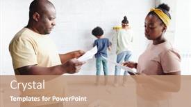  Presentation with african children - Amazing presentation design having african-man-and-woman backdrop and a coral colored foreground