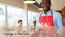  Presentation with waiter - Colorful slides enhanced with african-man-as-a-waiter backdrop and a coral colored foreground