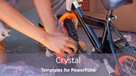  Presentation with bicycle - PPT theme featuring african-man-assembling-a-bicycle background and a gray colored foreground