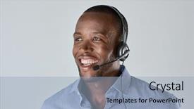  Presentation with customer service lifting the words - Cool new slide set with african man customer service personnel backdrop and a light blue colored foreground