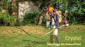  Presentation with street - Cool new presentation design with african-man-cutting-grass backdrop and a tawny brown colored foreground