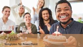  Presentation with birthday cake - Colorful PPT theme enhanced with african-man-holding-cake backdrop and a coral colored foreground