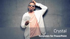  Presentation with accounting financial bank banking account - Audience pleasing slides consisting of african man holding dollar bank notes doubt expression confuse and wonder concept uncertain future backdrop and a gray colored foreground