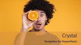  Presentation with wind energy close up portrait - Beautiful theme featuring african man holding sliced orange backdrop and a gold colored foreground